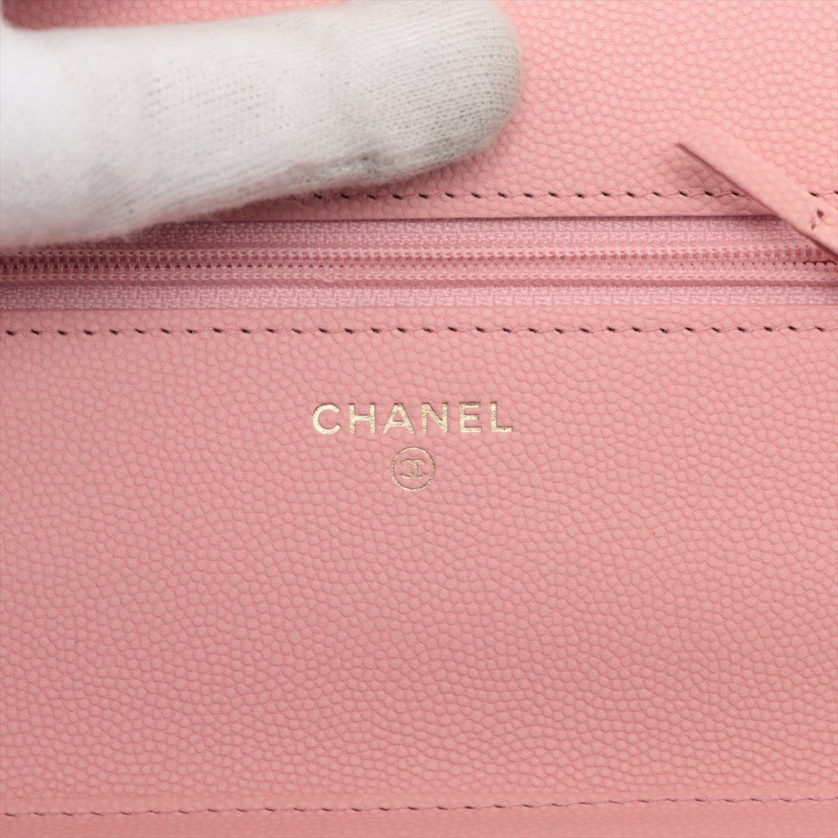 Chanel V Stitch Caviar S Chain Wallet Pink Gold