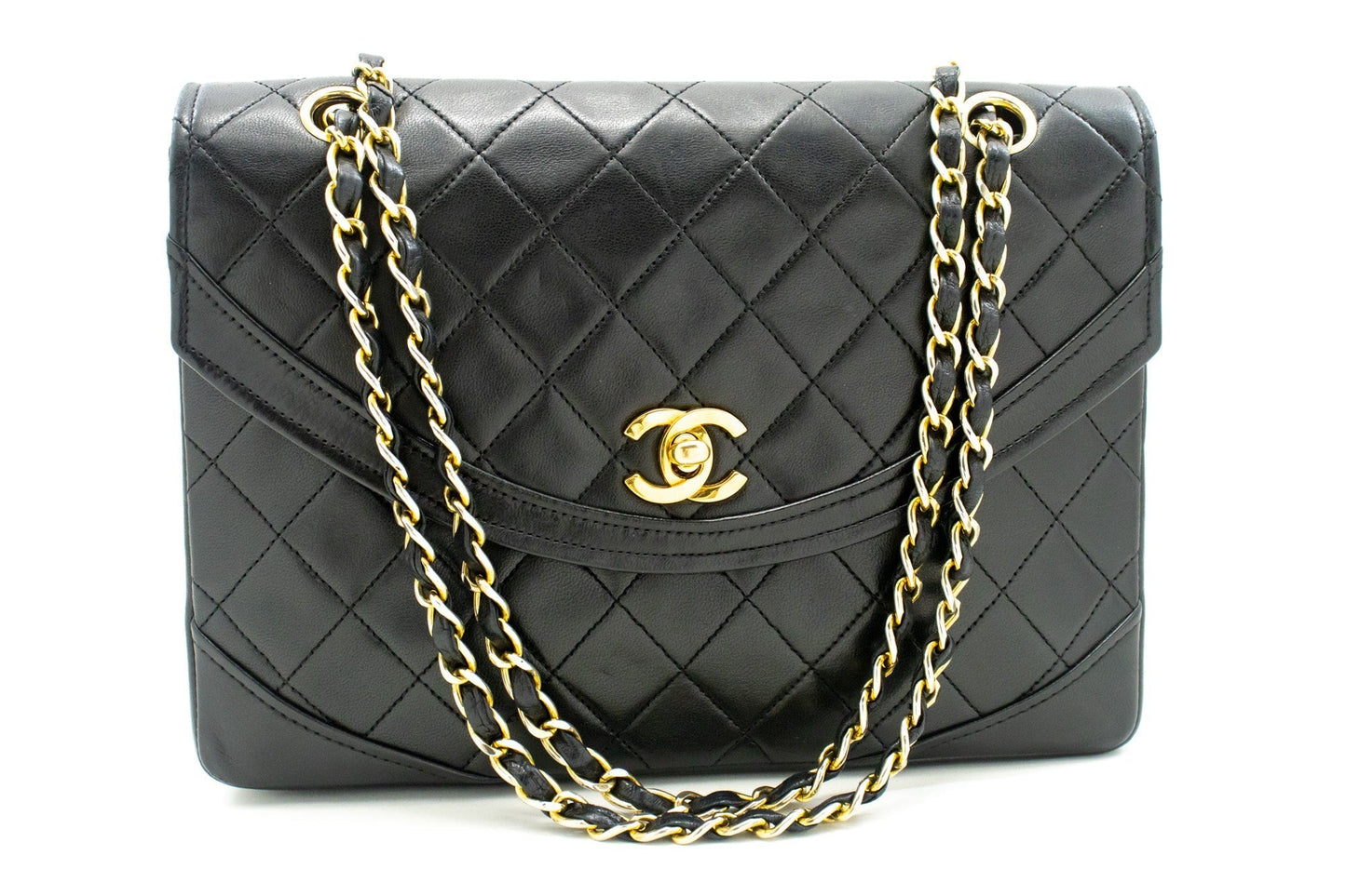 CHANEL Half Moon Chain Shoulder Bag Crossbody Black Quilted New