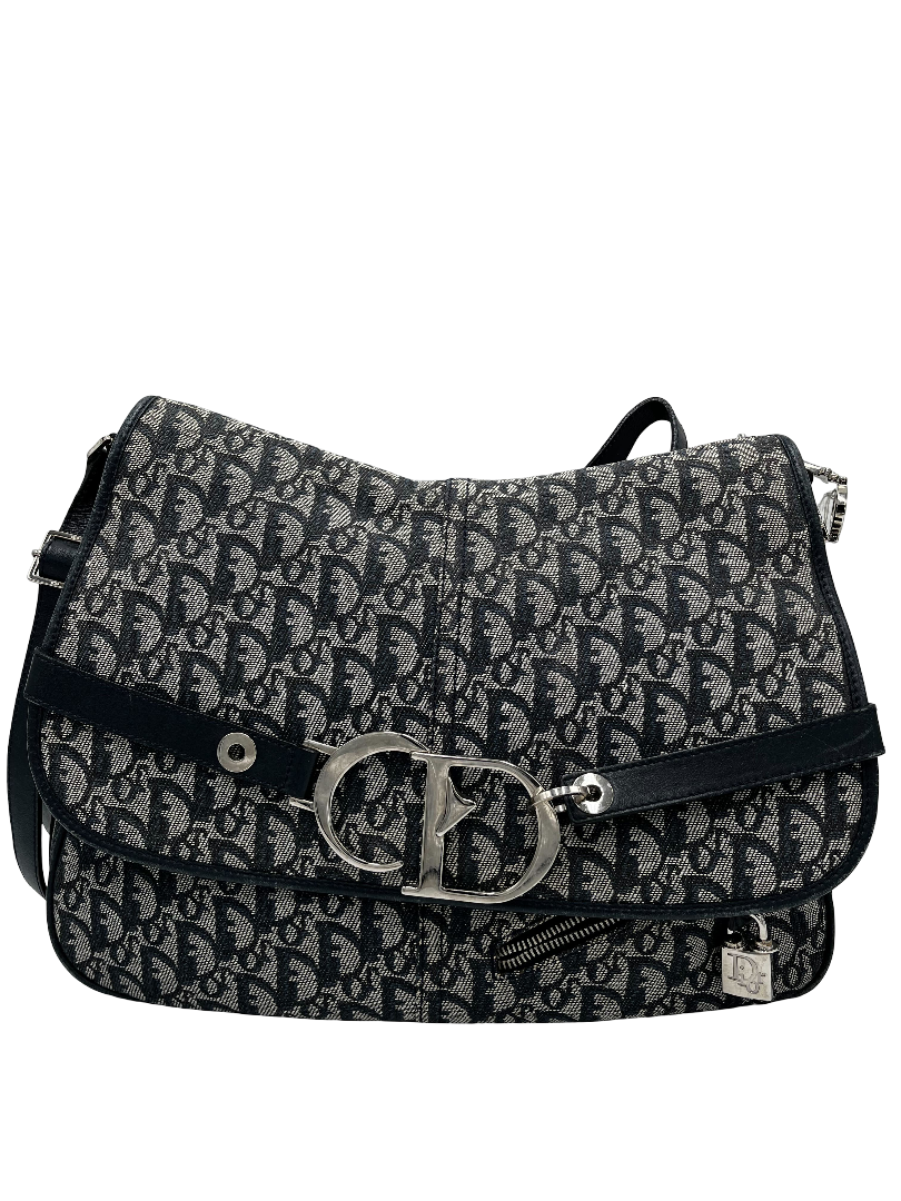 Christian Dior Vintage Cd Flap Messenger Bag Diorissimo Canvas Navy Canvas Shoulder Bag Bag ()