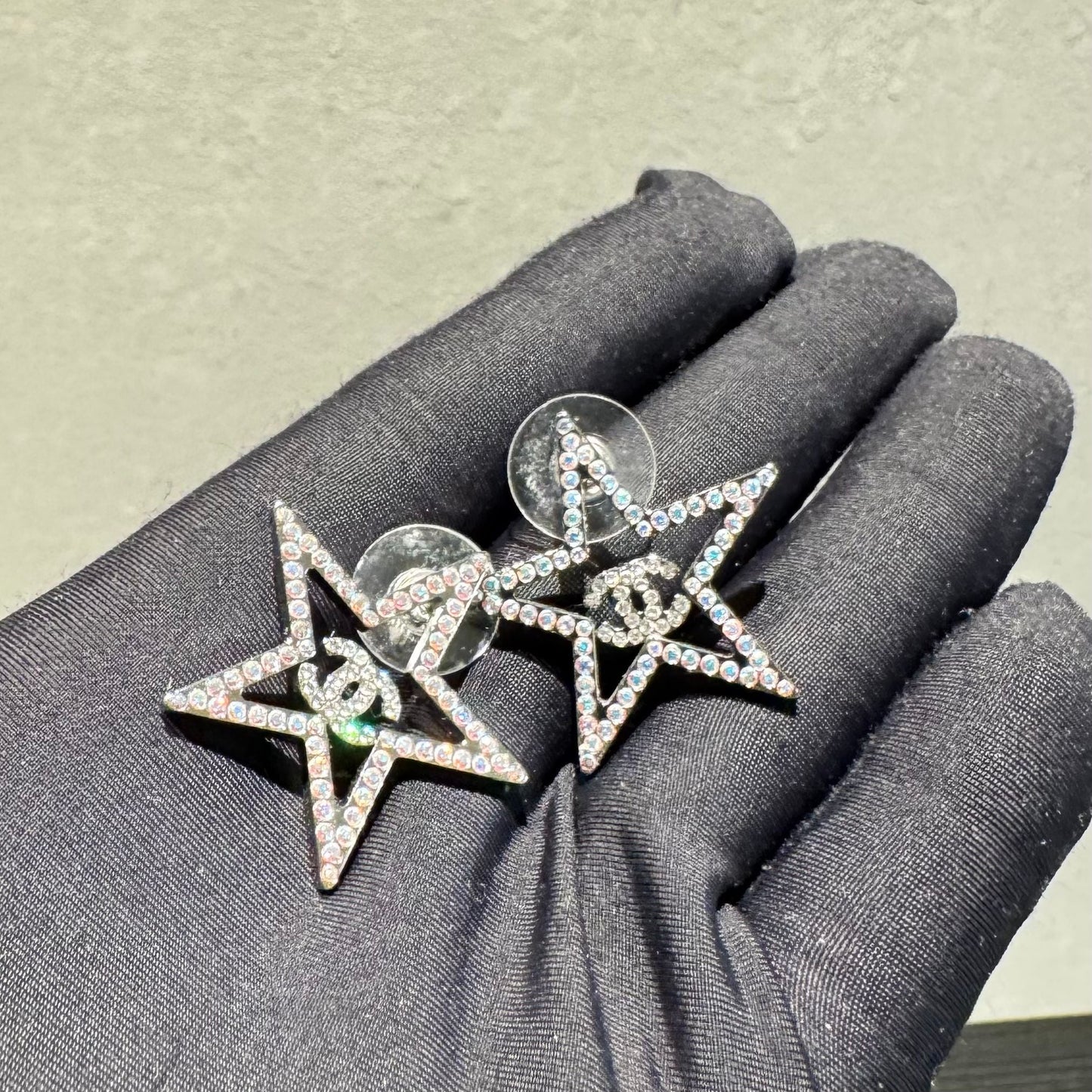Chanel Crystal CC Star Earrings - Ruthenium-Plated Stud, Earrings