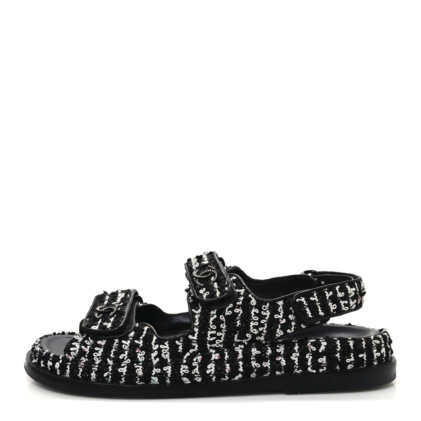 Tweed Velcro Dad Sandals 36.5 Black White