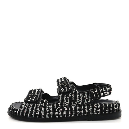 Tweed Velcro Dad Sandals 36.5 Black White