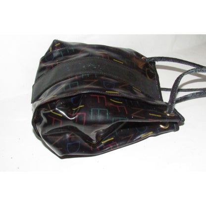 Fendi SAS multi-colored logo on black leather mini backpack/bucket