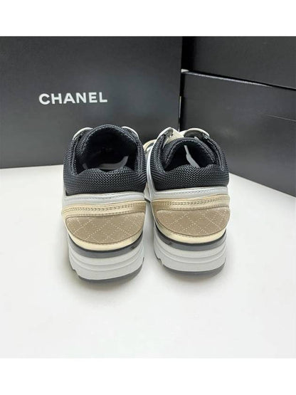 CC Logo Calfskin Fabric Low-Top Sneakers Beige Gold Chanel