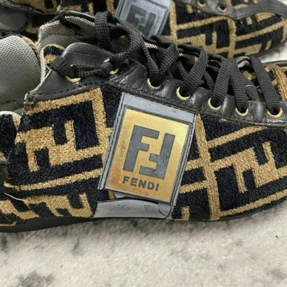 Fendi Tobacco Zucca Print Faux Fur Sneakers