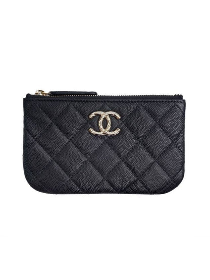 CC Logo Mini Caviar Leather Pouch Bag Black Chanel