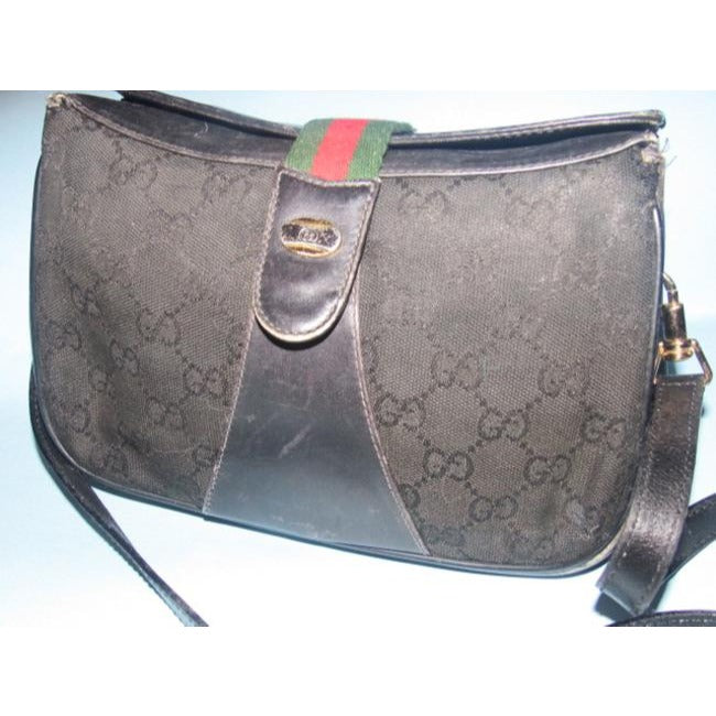Gucci Guccissima Print Black Crossbody Shoulder Bag Leather Coated Canvas Top Flap Snap