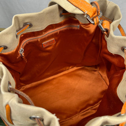 Prada Leather & Canvas Drawstring Orange Bucket Bags TS3776