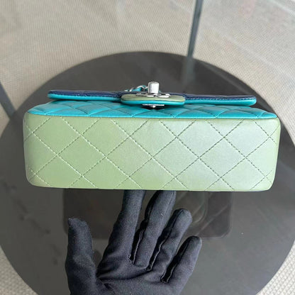 Mini Classic Flap Quilted Lambskin Multi-color Blue Green Silver Hardware Series 21