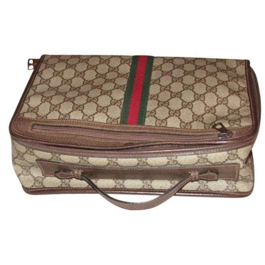 Gucci Ophidia Brown Crossbody Guccissima Coated Canvas Leather Top Handle Red Green Stripe