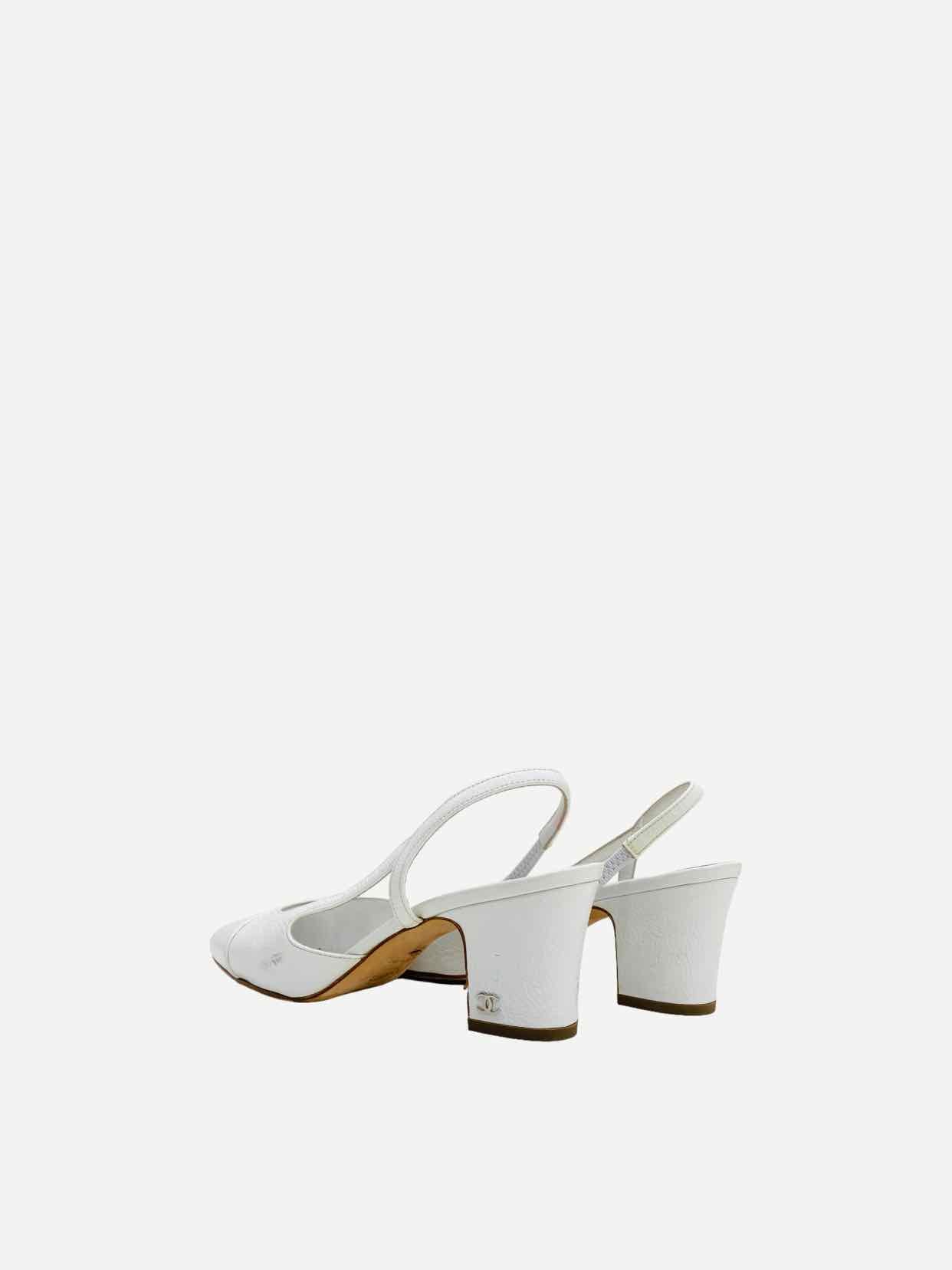 CHANEL White Cap Toe Slingbacks