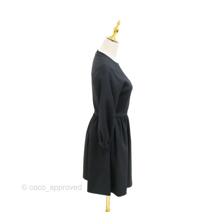 Christian Dior Gathered Mini Dress Black Wool Silk Size 34