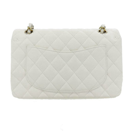 Chanel Matelasse Double Flap Chain Shoulder Bag White A01113 Caviar Leather Size 23