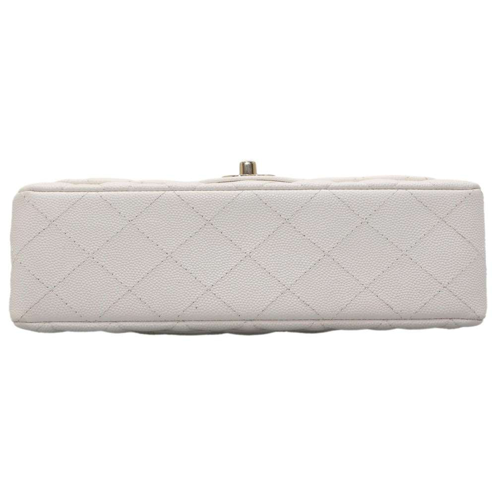 Chanel Matelasse Double Flap Chain Shoulder Bag White A01113 Caviar Leather Size 23