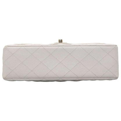 Chanel Matelasse Double Flap Chain Shoulder Bag White A01113 Caviar Leather Size 23