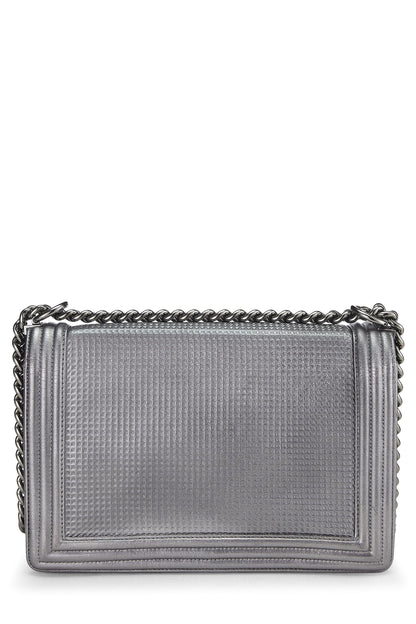 Chanel,  Silver Cube Embossed Calfskin Boy Bag Medium, Silver