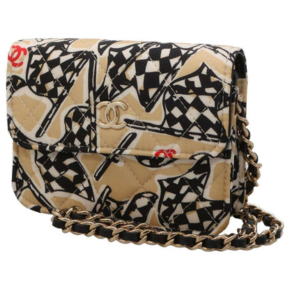 CHANEL Mini ChainShoulder 2023 Novelty Beige/Black/Multicolor Canvas Calf Leather