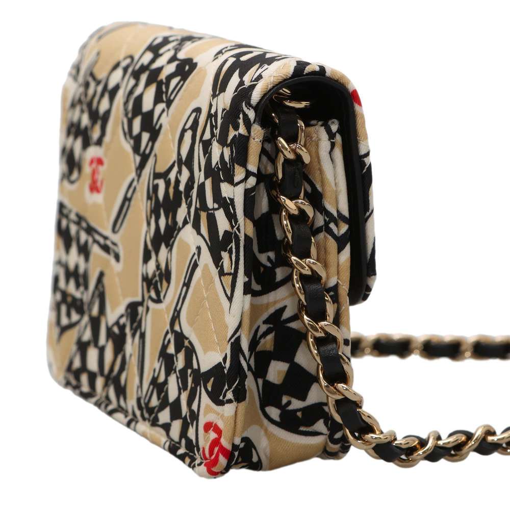 CHANEL Mini ChainShoulder 2023 Novelty Beige/Black/Multicolor Canvas Calf Leather