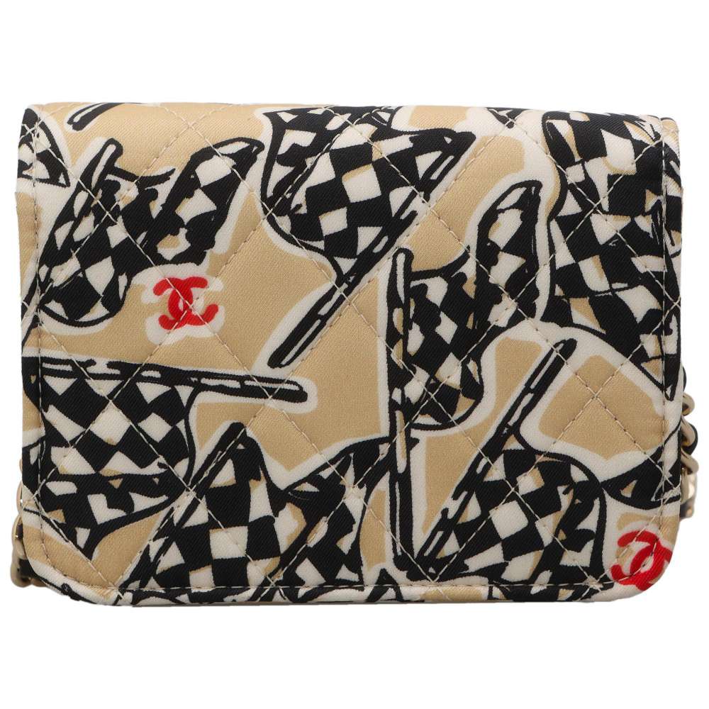 CHANEL Mini ChainShoulder 2023 Novelty Beige/Black/Multicolor Canvas Calf Leather