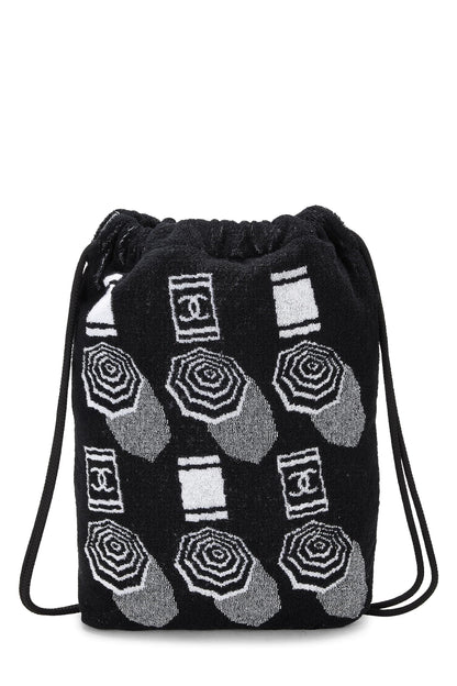 Chanel,  Black Terry Cloth Drawstring Beach Backpack, Black