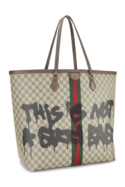 Balenciaga,  Balenciaga x Gucci Beige Coated Canvas Hacker Graffiti Tote Large, Brown