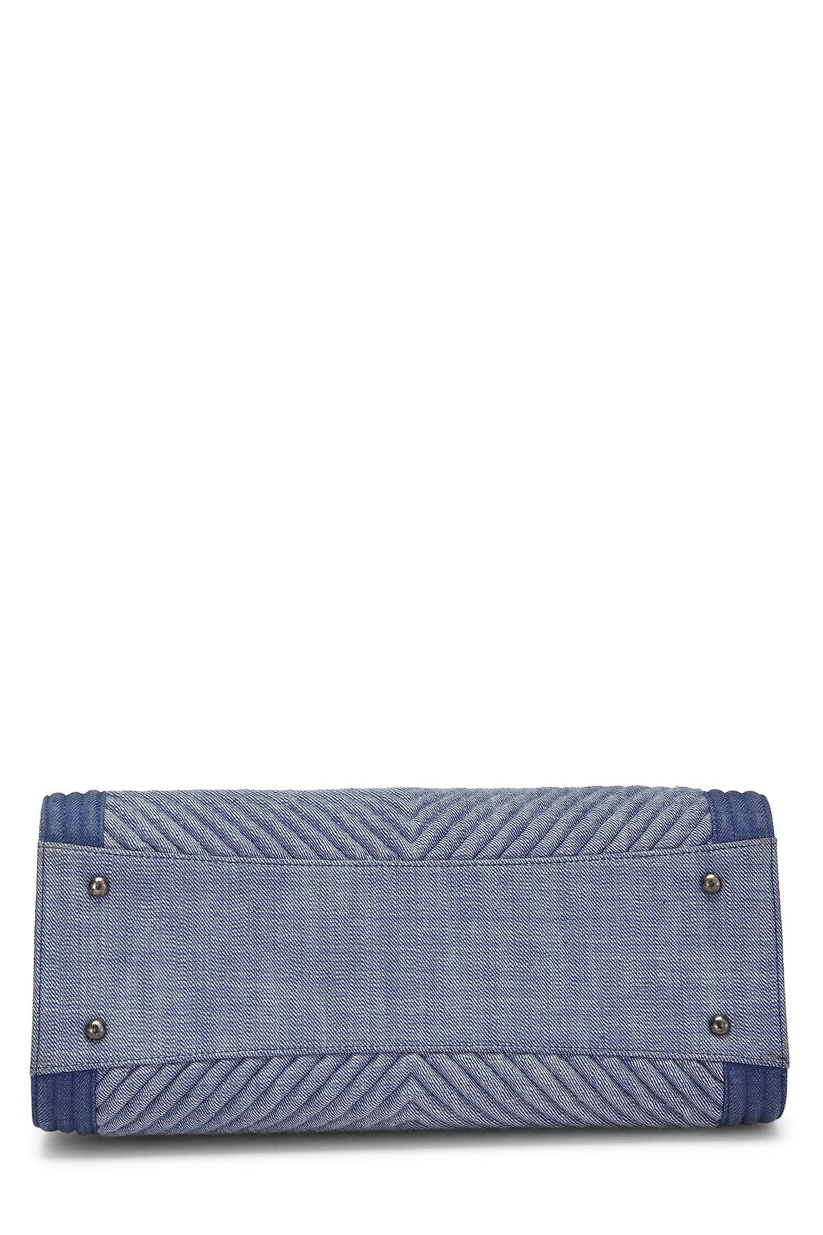 Chanel,  Blue Denim Chevron Boy Shopping Tote Large, Blue