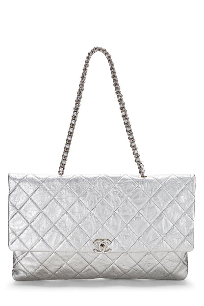 Chanel,  Metallic Silver Quilted Calfskin Big Bang Flap Large, Silver
