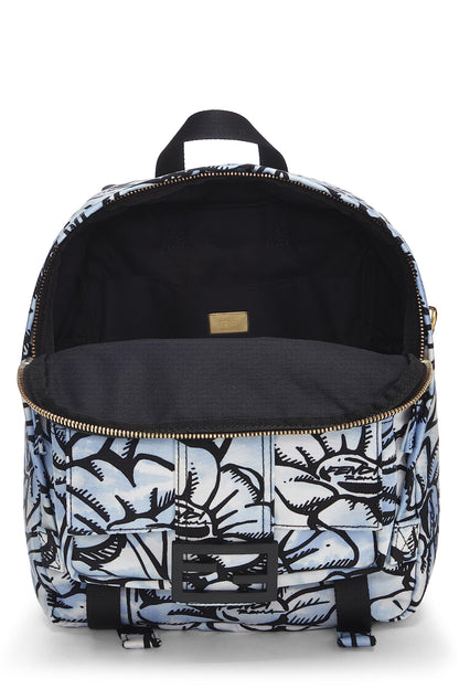 Fendi,  Blue & Black Nylon Printed Backpack Small, Multi