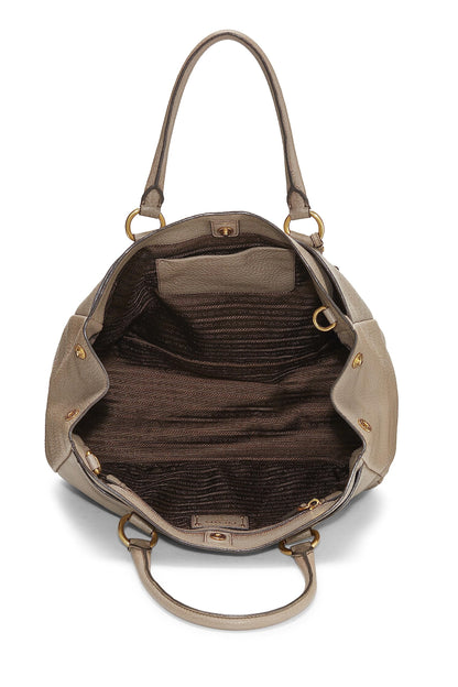 Prada,  Grey Vitello Daino Convertible Shopping Tote, Grey