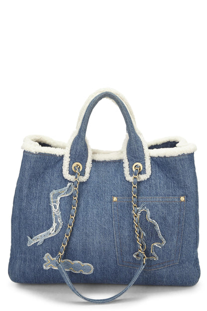 Chanel,  Paris-Egypt Blue Denim & Shearling Hieroglyph Shopping Tote, Blue