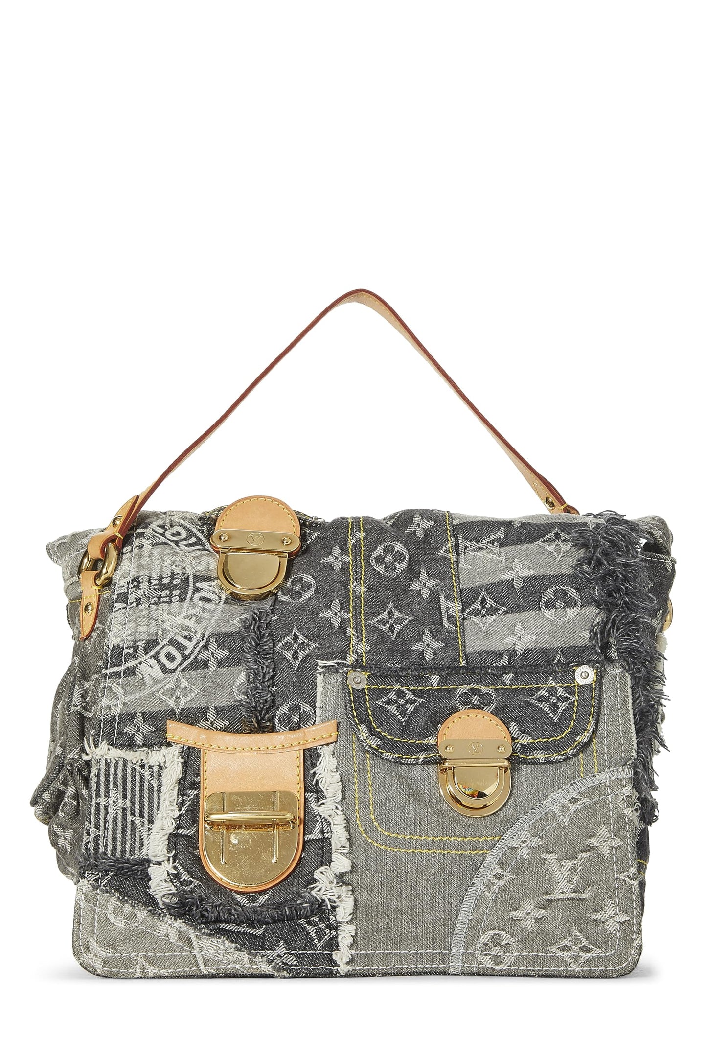 Louis Vuitton,  Black Monogram Denim Patchwork Posty, Black