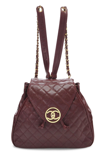Chanel,  Burgundy Quilted Caviar Backpack Large, Burgundy