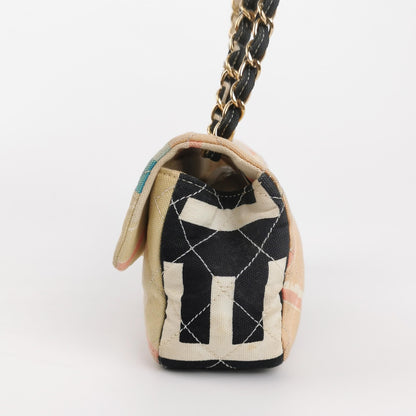 Chanel Baguette Flap Multicolor Eiffel Tower Print Cloth Shoulder Bag