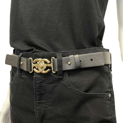 Chanel Belt CC Turnlock Circle Leather Belt Black /