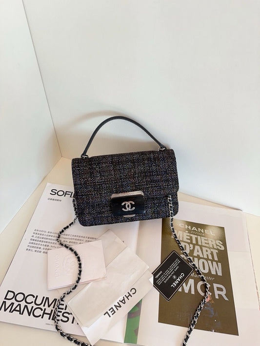 Chanel Classic flap CF mini bag woolen Black *cm-year