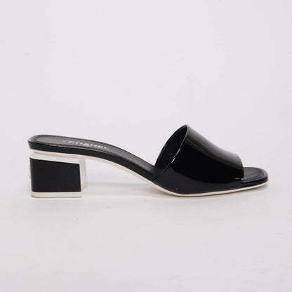 Chanel Black Patent CC Mules 37
