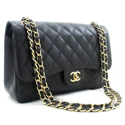 Chanel Classic Large " Grained Calfskin Chain Shoulder Bag Black