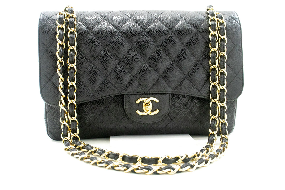 Chanel Classic Large " Grained Calfskin Chain Shoulder Bag Black