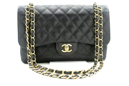 Chanel Classic Large " Grained Calfskin Chain Shoulder Bag Black