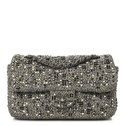 Tweed Quilted Mini Side Pearl Flap Bag Grey