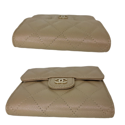 Chanel Caviar Quilted Compact Flap Wallet Beige