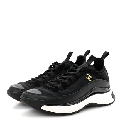Velvet Calfskin Mixed Fibers CC Sneakers 38.5 Black