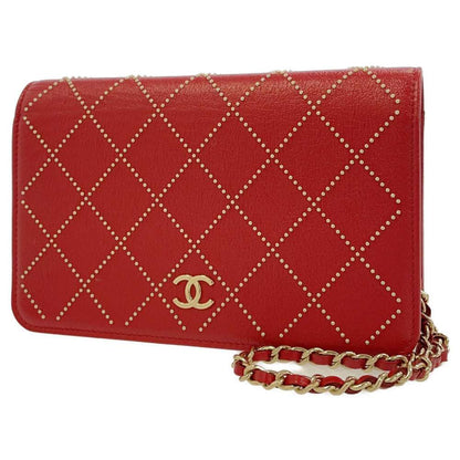 Chanel Studded Chain Wallet Red AP0023 Leather