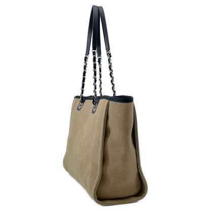 CHANEL Deauville ChainTote Bag Size MM Beige/Black A67001 Canvas