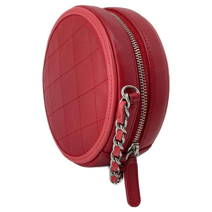 CHANEL CC Logo Round ChainShoulder Bag Red AP0060 Leather