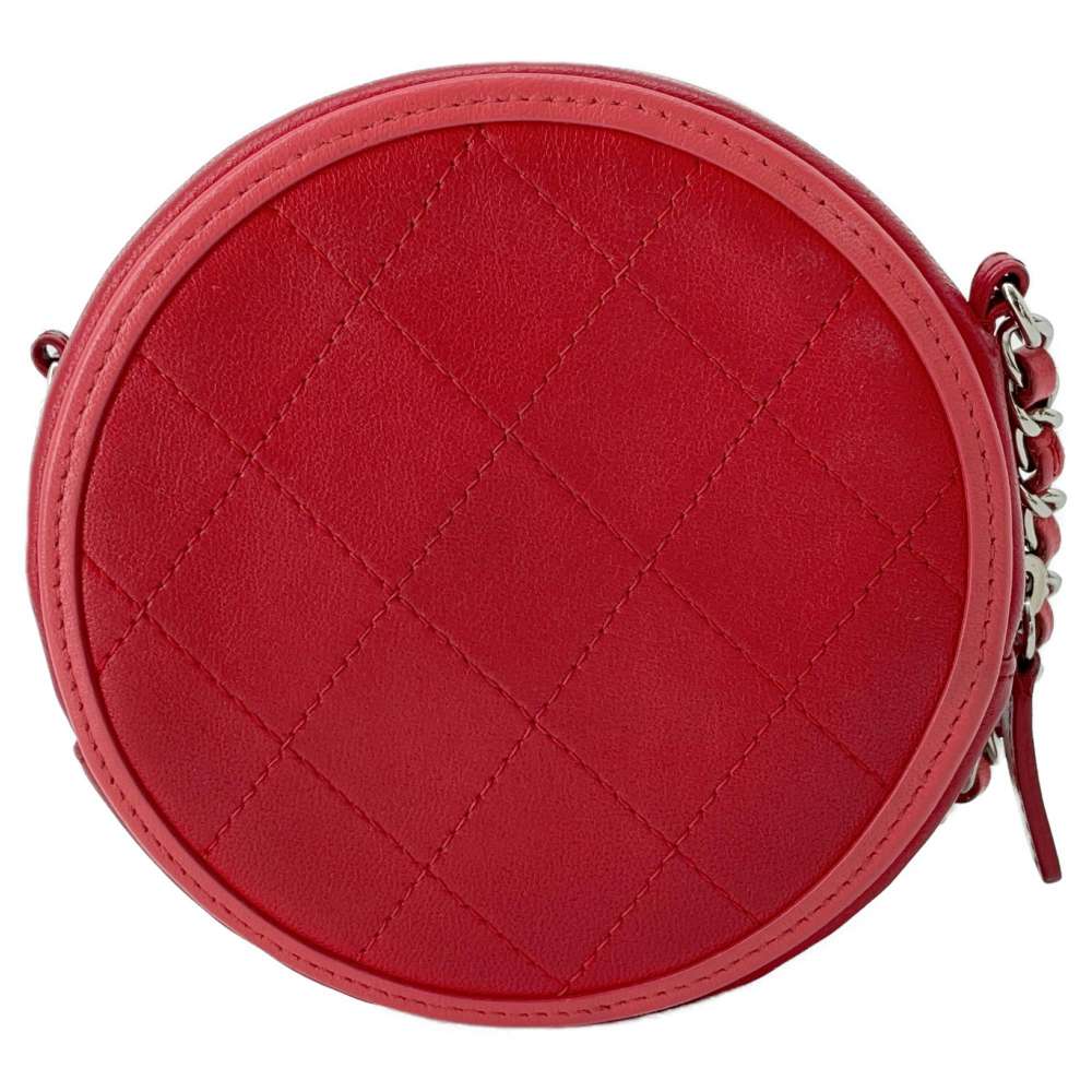 CHANEL CC Logo Round ChainShoulder Bag Red AP0060 Leather