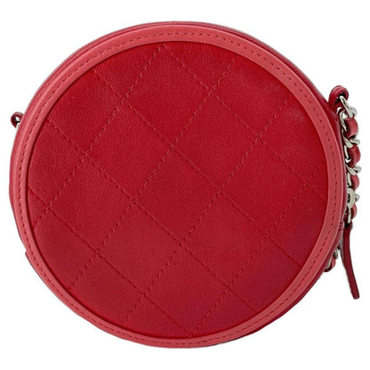 CHANEL CC Logo Round ChainShoulder Bag Red AP0060 Leather