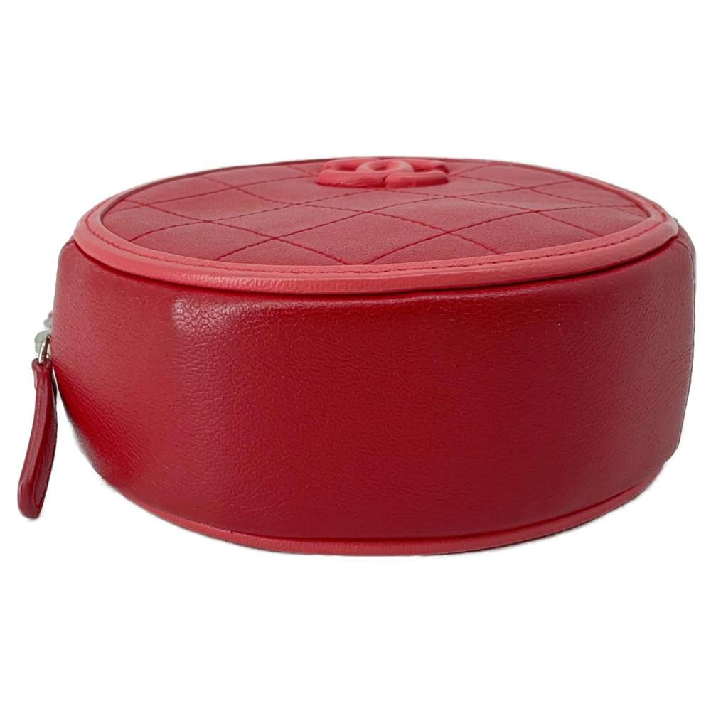 CHANEL CC Logo Round ChainShoulder Bag Red AP0060 Leather