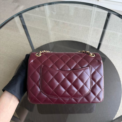 Chanel Classic Flap Rock The Corner - Quilted 20CM Calfskin Dark Burgundy Gold Hardware Series 24