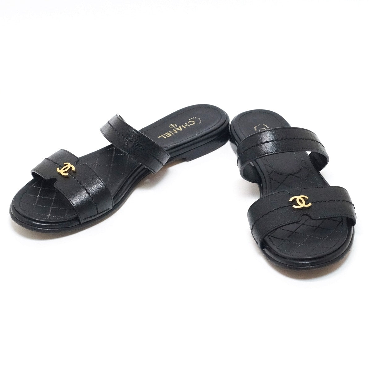 Chanel CC Black Sandals, 37.5